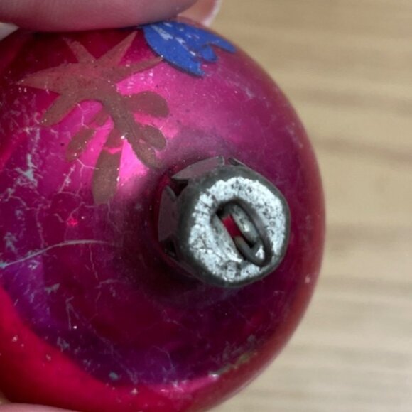 Vtg Shiny Brite Glass Christmas Ornaments Set Of 2 w Snowman And Striped Designs - Picture 8 of 9